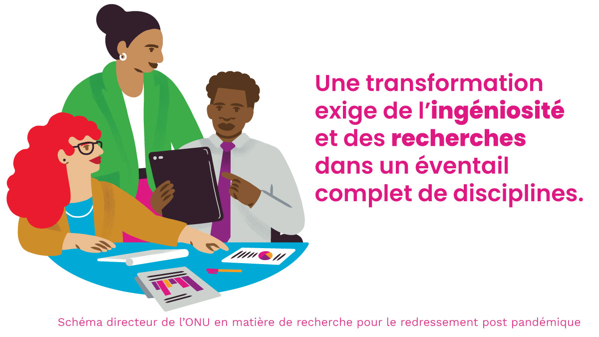 Une transformation exige de l’ingéniosité et des recherches dans un éventail complet de disciplines. Schéma directeur de l’ONU en matière de recherche pour le redressement post pandémique